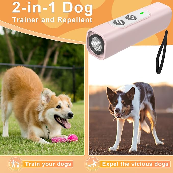 Anti Barking Device for Dogs - Dog Bark Deterrent Devices for Stopping Bad Dog Behavior - Ultrasonic Dog Bark Deterrent, Refuse to Shout and Slap - Best Anti Barking Device Rechargeable（Pink）