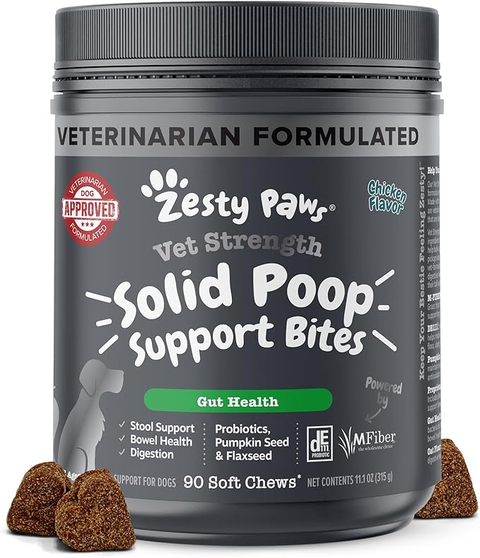 Zesty Paws Solid Poop Support Bites - Dog Stool Hardener - Pumpkin for Dogs with Prebiotics & Probiotics - Veterinarian Formulated Soft Chews - for Diarrhea Relief - 90 Ct