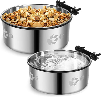 Dog Crate Bowl,2 Pack Metal Dog Water Food Bowl No Spill,Hanging Dogs Bowls for Kennel,Dogs Crate Water Feeder,Stainless Steel Kennel Bowls Mountable for Cats Bunny Ferret Bird