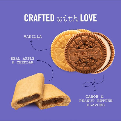 Three Dog Bakery Classic Cookies Variety Pack Dog Treats, Crunchy Baked Dog Cookies, Peanut Butter, Carob, Vanilla, Assorted Flavors, Bulk Dog Treats Made in The USA, 36 oz (Pack of 3)