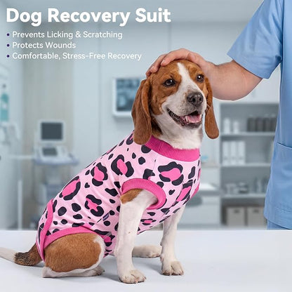 cyeollo Dog Recovery Suit Female, Breathable Surgery Suit for Dogs Female After Spayed, Soft Surgical Body Suit Dog Onesie, E-Collar & Cone Alternative, Anti-Licking Wound Surgery Clothes, Leopard XS