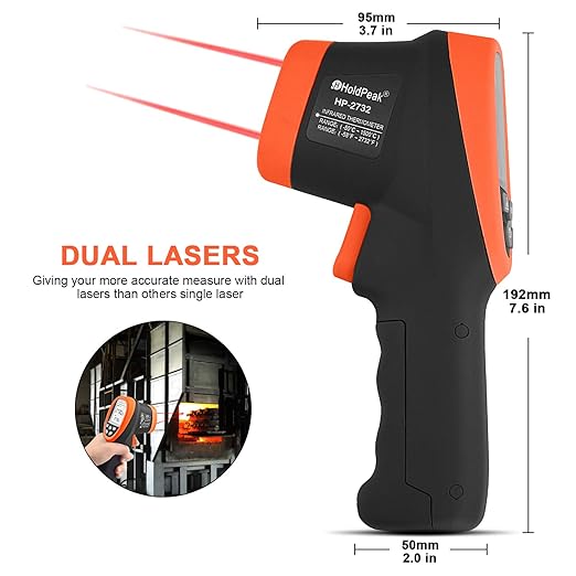 Infrared Thermometer(2PCS), HOLDPEAK HVAC Laser Temperature Gun -58℉~2732℉(-50℃~1500℃), D:S=30:1 Non-Contact Professional IR Pyrometer HP-2732, Backlit, for Casting Metallurgy (Not for Human), Orange