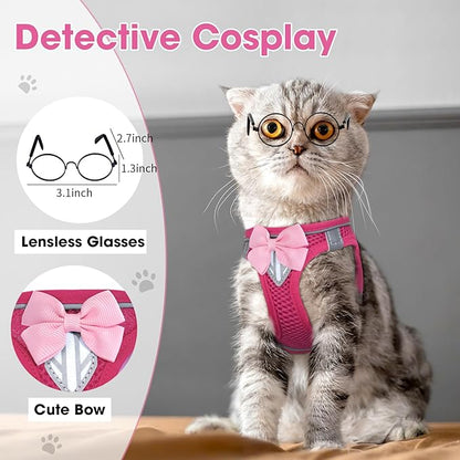Cat Vest Harness and Leash Set for Walking Escape Proof, Adjustable Kitten Harness Breathable Mesh with Reflective Strips Harness for Kitty Puppy Bunny (Pink,XS)