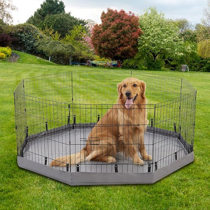 PJYuCien Dog Playpen Bottom Pad, Fits 24 Inch 8 Panels Regular Octagon Metal Exercise Pet Pen, Elastic Buckles Connections, Grey (Note: Fence Not Included)