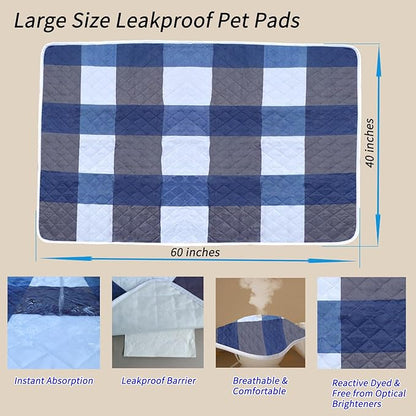 Washable Pee Pads for Dogs with 4-Layer Integrated Waterproof Design, Reusable Super Absorbent Non-Slip Puppy Pads for Crate Training, Home Floor Protection , 40''×60''