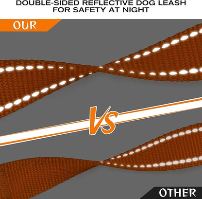 Joytale Dog Leash Heavy Duty for Large Dogs that Pull, Double Handle for Traffic Control, Double-Sided Reflective Leashes for Large Medium Dogs Night Safety, 6FT, Orange