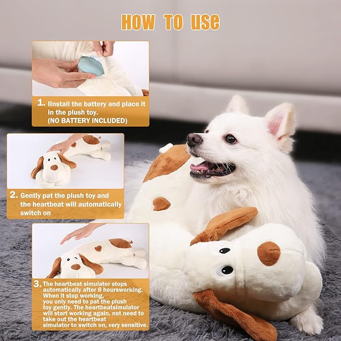 WEOK Heartbeat Dog Toy for Puppy- Helps for Dog Anxiety Relief and Calming Aid, Stuffed Animal Anxiety Calming Behavioral Aid Puppy Heartbeat Toy Sleep aid for Dogs Cats Pets