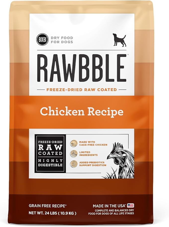BIXBI Rawbble Freeze-Dried Raw Coated Dog Food, Chicken – Fresh Meat, No Meat Meals, Grain-Free – USA Made, 24 lbs
