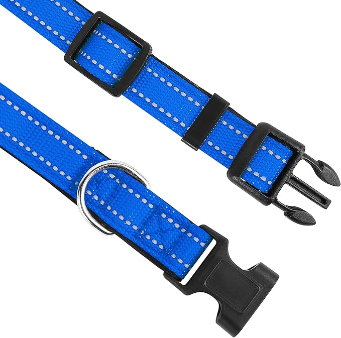 Reflective Dog Collar, Adjustable Soft Neoprene Padded Nylon Pet Collars with Buckle for Extra Large Dogs, Navy Blue,XL