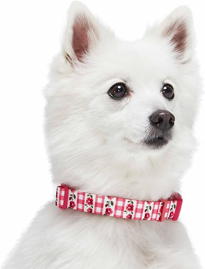 Blueberry Pet Spring Scent Inspired Dainty Flower Dog Collar, Pink Check, Adjustable Dog Collar for Medium Dogs, Size Medium, Neck 14.5-20"