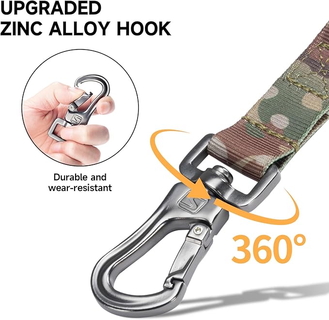 EXCELLENT ELITE SPANKER Bungee Dog Leash Tactical Nylon Adjustable Tactical No Pull Leads Rope for Dogs Quick Release Military Rope with 2 Control Handle (MCP)