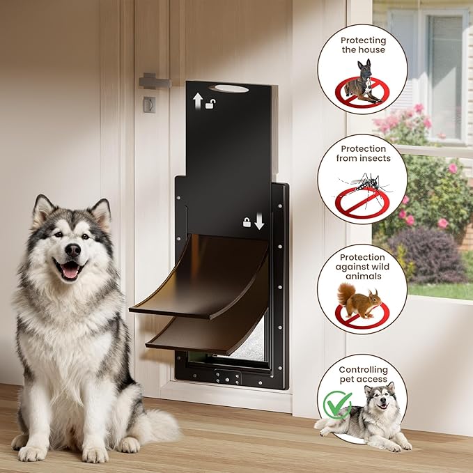 XL Dog Door for Door, Never Rust Plastic Extra Large Doggy Door for Interior and Exterior Doors, X Large Pet Door with 2 Magnetic Flaps, Closing Panel, Dog Doors for Pets Up to 220LB