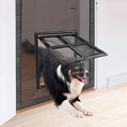 PETLESO Dog Screen Door for Sliding Doors, Inner 12"×16" Lockable Magnetic Self-Closing Flap Pet Passage for Medium to Large Dogs & Cats, Lightweight, Easy Install