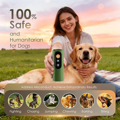 Dog Bark Deterrent Device & Anti Barking Device for Dogs, 50FT Ultrasonic Dog Trainer - Silent to Humans, Safe, Humane, Long-Lasting Rechargeable Green Handheld with LED, Indoor/Outdoor
