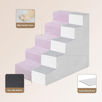 EHEYCIGA Dog Stairs for High Bed 22.5" H, 5-Step Dog Steps for Bed, Pet Steps for Small Dogs and Cats, Non-Slip Balanced Pet Ramp Indoor, Lilac