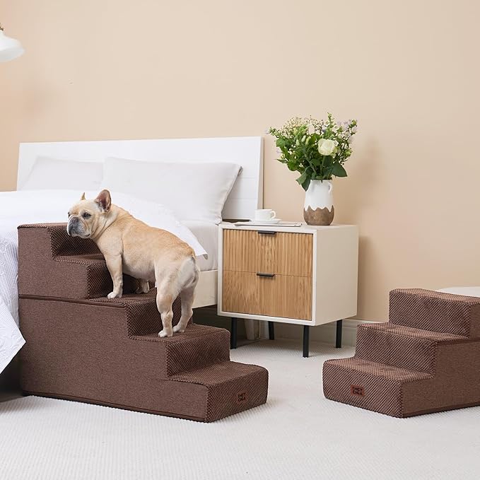 EHEYCIGA Dog Stairs for High Bed 22.5" H, 5-Step Dog Steps for Bed, Pet Steps for Small Dogs and Cats, Non-Slip Balanced Pet Ramp Indoor, Brown