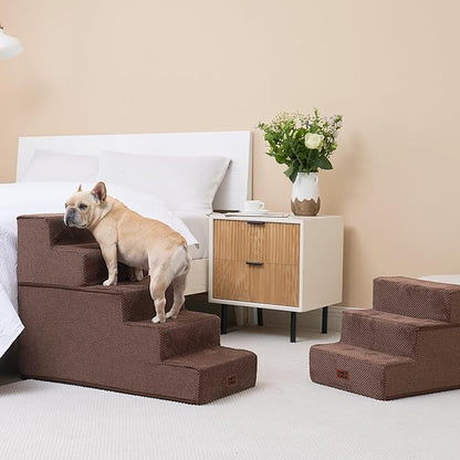 EHEYCIGA Dog Stairs for High Bed 22.5" H, 5-Step Dog Steps for Bed, Pet Steps for Small Dogs and Cats, Non-Slip Balanced Pet Ramp Indoor, Brown