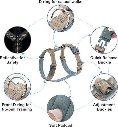 Plutus Pet No Pull Dog Harness, Adjustable Nylon Harness with Soft Padding, Reflective and Heavy Duty Dog Harness for Small, Medium, Large Dogs(Beige, XS)