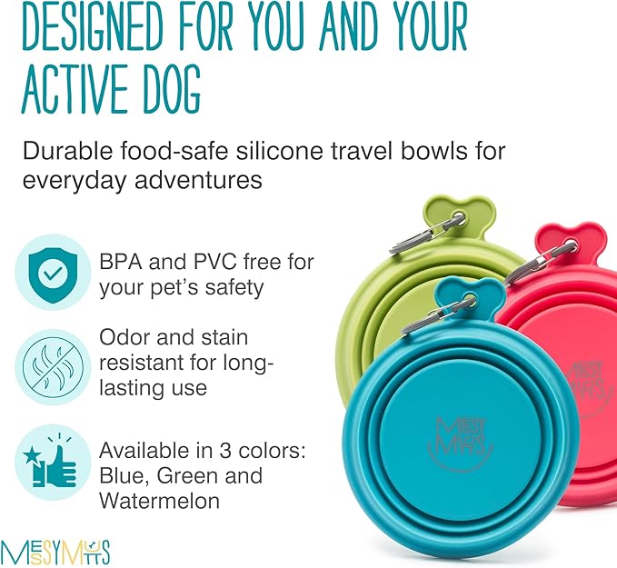 Messy Mutts Silicone Collapsible Bowl | Pet Travel Necessity | Portable Water or Food Dish | Pop Up Watering Bowl | Camping, Hiking, Walking Accessory | Small, 1.75 Cups | Watermelon