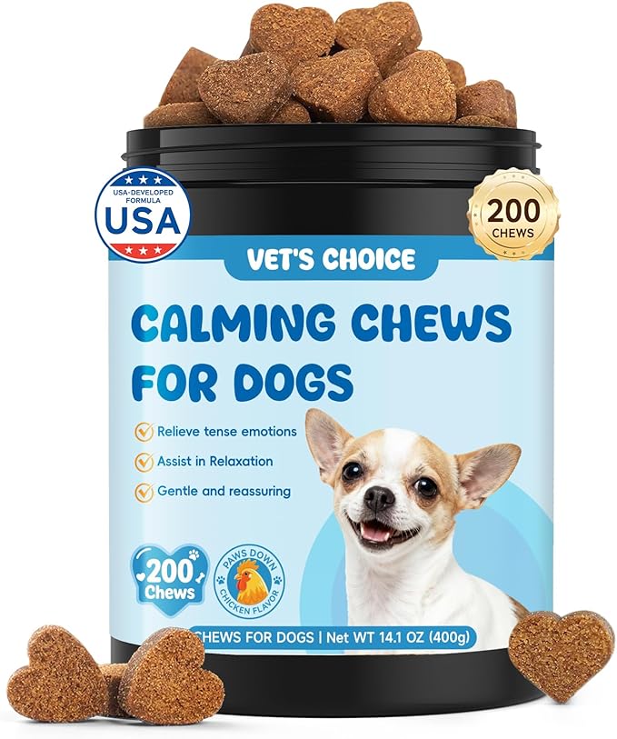 Advanced Calming Chews for Dogs with L-Theanine & Melatonin - 200 Count for Anxiety & Stress Relief | Enhanced with Tryptophan, Chamomile & Passionflower | Separation, Thunder, Fireworks Support