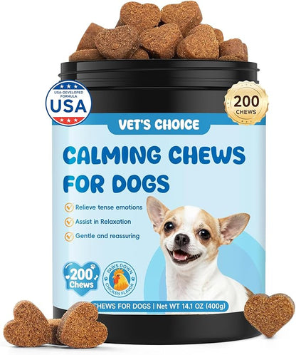 Advanced Calming Chews for Dogs with L-Theanine & Melatonin - 200 Count for Anxiety & Stress Relief | Enhanced with Tryptophan, Chamomile & Passionflower | Separation, Thunder, Fireworks Support