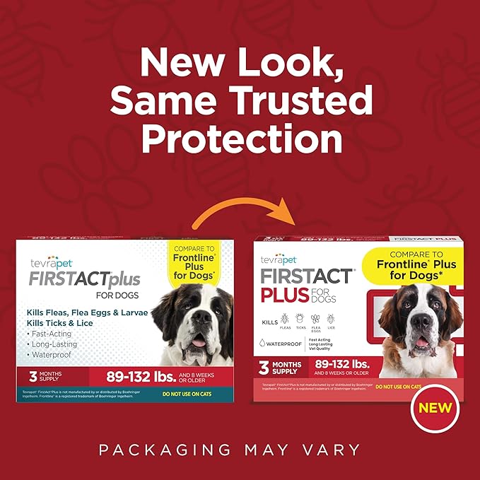 FirstAct Plus Flea Treatment for Dogs, Extra Large Dogs 89+ lbs, 3 Doses, Same Active Ingredients as Frontline Plus Flea and Tick Prevention for Dogs