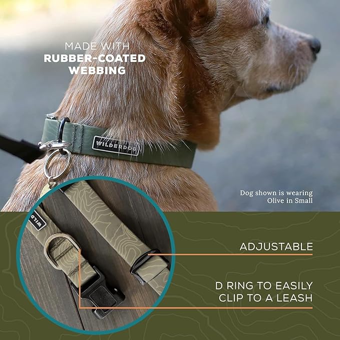 Wilderdog Waterproof Dog Collar- Repels Water & Dirt - Large 17"-24" - Olive