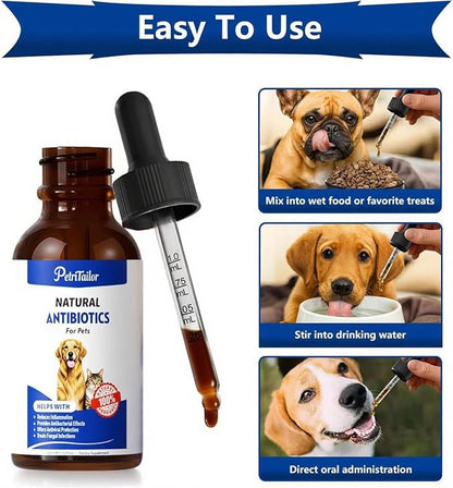Natural Antibiotics for Dogs - Organic Herbal Supplement Liquid Drops for Immune Support, Allergies Relief, Skin & Coat Health, Digestion, UTIs, Skin Infections & Kennel Cough - All Breeds & Ages