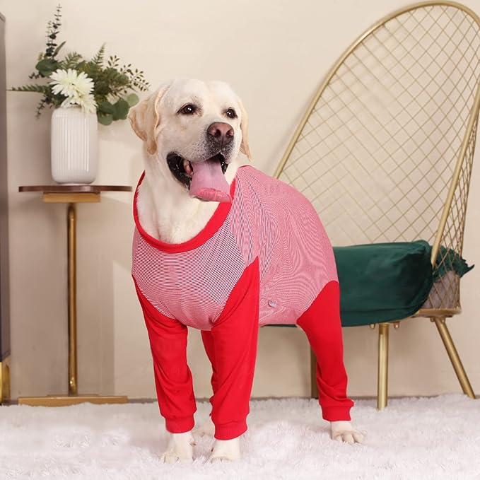 Yeapeeto Dog Onesie Surgery Recovery Suit for Large Medium Bodysuit Dogs Pajamas PJS Full Body for Shedding, Prevent Licking, Wound Protection, Cone Alternative (2XL, Red)