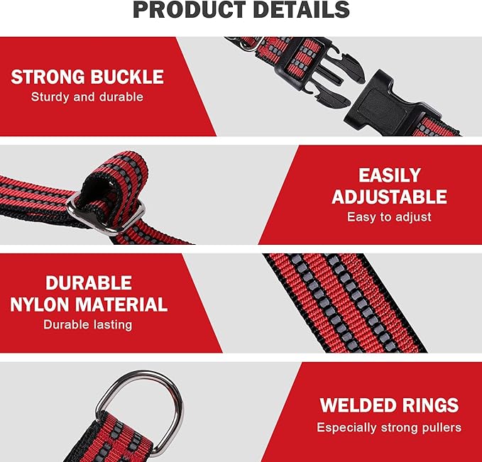 Hikiko Martingale Dog Collars Reflective Nylon Dog Collar with Quick Release Buckle Adjustable Training No Slip Dog Collar (Small, Red)