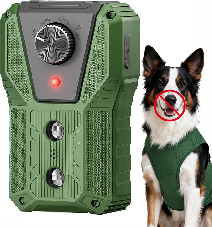 QHZ Solar-Powered Ultrasonic Bark Deterrent Device Solar and USB Charging Three-Mode Ultrasonic Bark Control Unit Suitable for Home/Garden/Farm Waterproof Outdoor Dog Bark Control Device (Green)