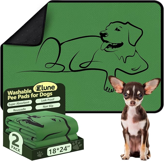 Washable Pee Pads for Dogs Reusable, 2 Pack 18"x24" Training Puppypads Absorbency Non-Slip & Leak-Proof for Pet Whelping Box Playpen Crate Sofa Bed Floors