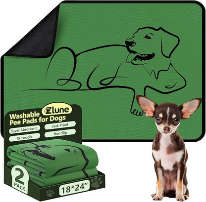 Washable Pee Pads for Dogs Reusable, 2 Pack 18"x24" Training Puppypads Absorbency Non-Slip & Leak-Proof for Pet Whelping Box Playpen Crate Sofa Bed Floors