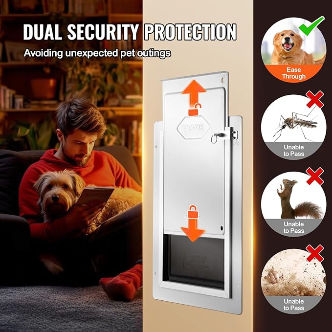 VEVOR 3-Flap Pet Door for Wall, Metal Frame with Lock, Energy-Efficient Insulated Pet Door, Easy to Install in Interior or Exterior Walls, Dog Door for Small Dogs (White-Small)