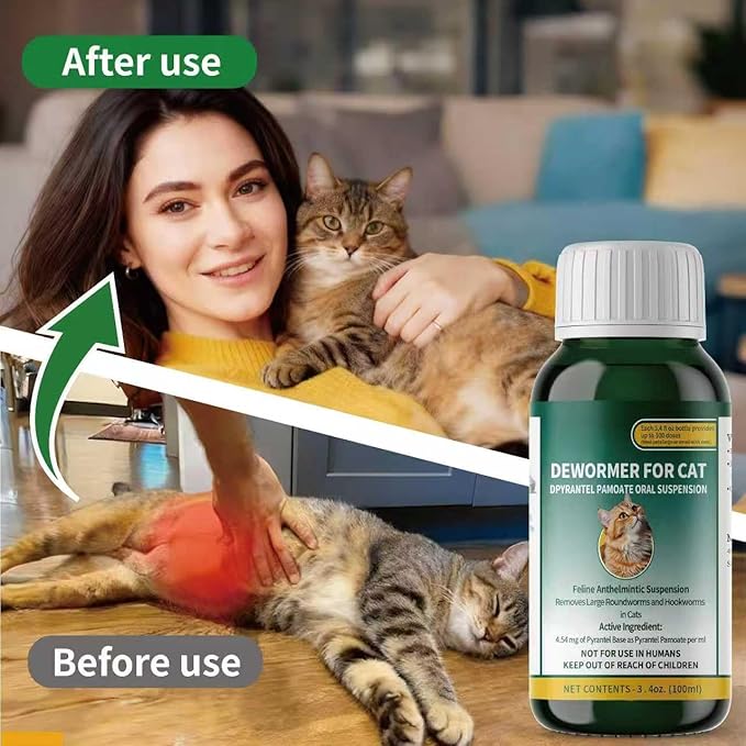 Liquid Cat & Kitten Dewormer for All Wormers, Pyrantel Pamoate, Roundworms & Hookworms 3.4oz, 100ml