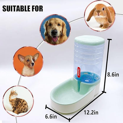 Kathson Gravity Dog Water Dispenser - Automatic Cat Drinking Station, 1 Gallon Large Capacity Puppy Water Bowl for Small & Medium Dogs & Cats, Green