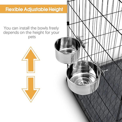 2 Pcs Medium Pet Dog Food Water Bowl for Cage Stainless Steel Non-Spill Kennel Hanging Cats Pets Bowls with Clamp Holder Crate Feeder Dish for Medium Dogs Pets (5.5x3.1'' & 6.3x2.6'')