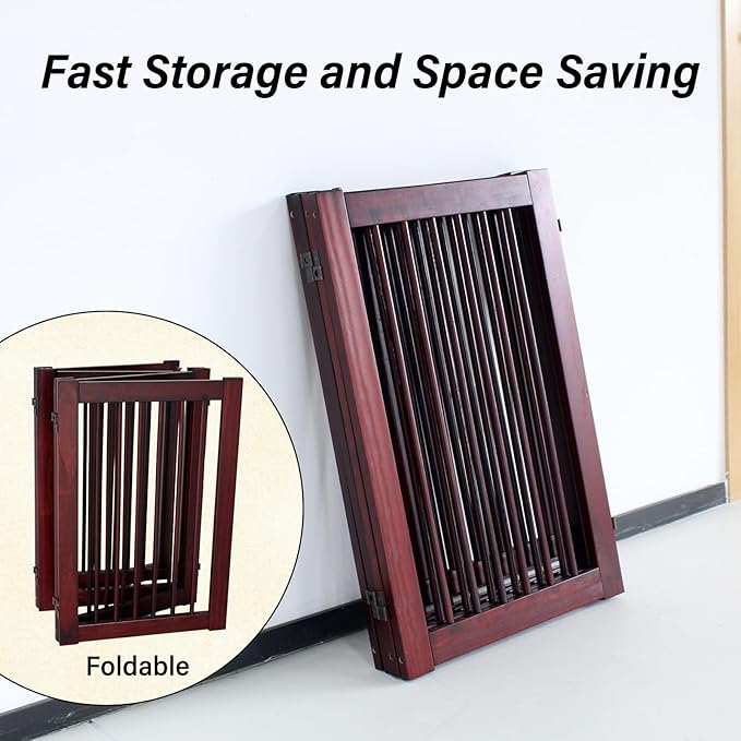Dog Gate Indoor, Pet Gates for Doorways No Drilling, Freestanding Dog Gates, Foldable Pet Gate, Wooden Gates for Dogs Indoor- 4 Panel - 30" (Espresso, 4 Panel - 30")