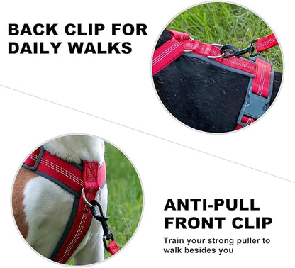 Plutus Pet No Pull Dog Harness, Adjustable Nylon Harness with Soft Padding, Reflective and Heavy Duty Dog Harness for Small, Medium, Large Dogs(Red, XL)