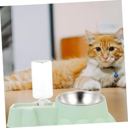 Generic Automatic Stainless Steel Dog Feeding Bowl with Water Dispenser Anti-Skid Pet Food and Water Container for Puppies Practical Green Pet Feeder for Home Use