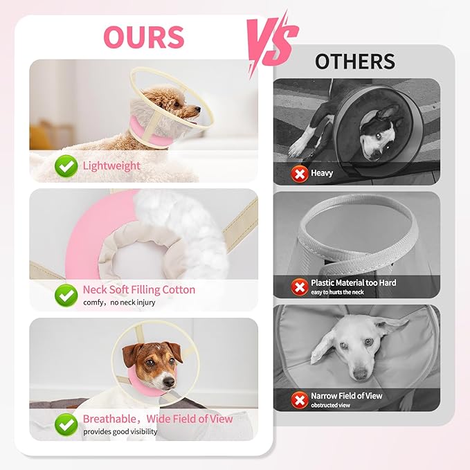Soft Dog Cone Collar to Stop Licking-Adjustable Comfortable Mesh Recovery Collars After Surgery for Small or Miniature Dogs, Alternative to Plastic Elizabethan Collar for Neuter Incision Care (Pink,L)