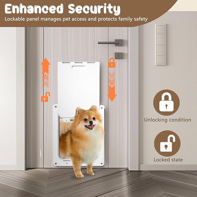Never Rust Plastic Dog Door with Soft Clear Magnetic Flap and Snap-in Closing Panel, 15x18'' 2-Way Locking Pet Door for Doors and Walls up to 2.17'' Thick, Weatherproof Cat Door, Easy to Install (L)