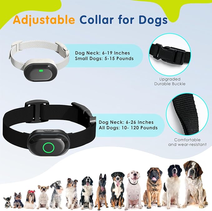Dog Bark Collar, Dog Training Collar for One Large & One Small Dog Shock Collar, Rechargeable Waterproof Smart Bark Collar with 1300ft Remote, 3 Training Modes(White&Black)