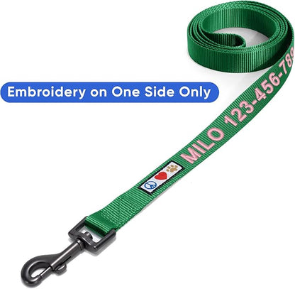 Pawtitas Personalized 6 ft Lush Green Dog Leash XXS/Cat Custom Name and Phone Embroidery Strong Nylon Leash for Small Breeds