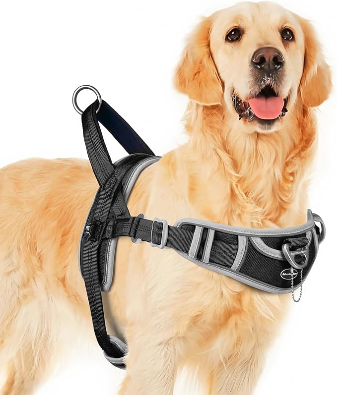 ADVENTUREMORE Medium Dog Harness - No Pull, Adjustable Reflective Vest with Front Clip Handle for Training & Walking - Black