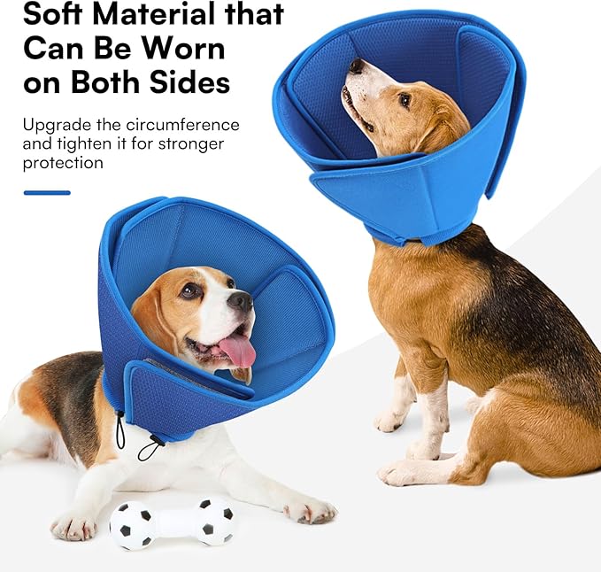 Queenmore Soft Dog Cones for Large Dogs,Comfy Dog Cone for Dogs to Stop Licking After Surgery,Adjustable Pet Cone Alternative for Wound Healing,Blue,X-Large