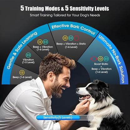 Smart AI Bark Collar for Large Medium Small Dogs, Anti Barking Device with 5 Training Modes, Exclusive Forced Bark-Stopping, Rechargeable IP67 Waterproof Bark Collar with 5 Sensitivity (Gold)