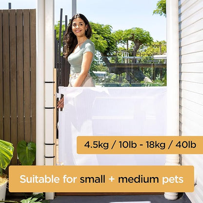 Hakuna Pets Indoor/Outdoor Paw Proof Retractable Dog Gate, 36.6" Tall Extends to 71" Wide, White
