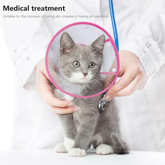 Cat Cone Collar, to Stop Licking, Recovery Elizabethan After Surgery, Clear Soft Neck E-Collar, Not Block Vision, for Kitten Puppy Dog Pet in Surgery Remedy - M in Rose