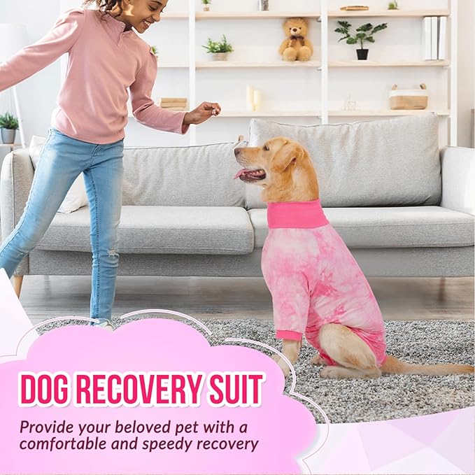 Lukovee Recovery Suit for Dogs - Soft Onesie Dog Surgery Suit for Female Male Dogs, Breathable Surgical Recovery Suit Prevent Licking Spay Recovery Suit Dog E-Collar & Cone Alternative(XL,Pink)
